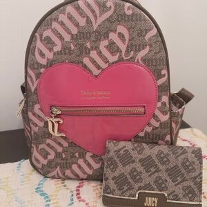 Juicy Couture Brown Monogram Mini Backpack with Pink Patent Heart